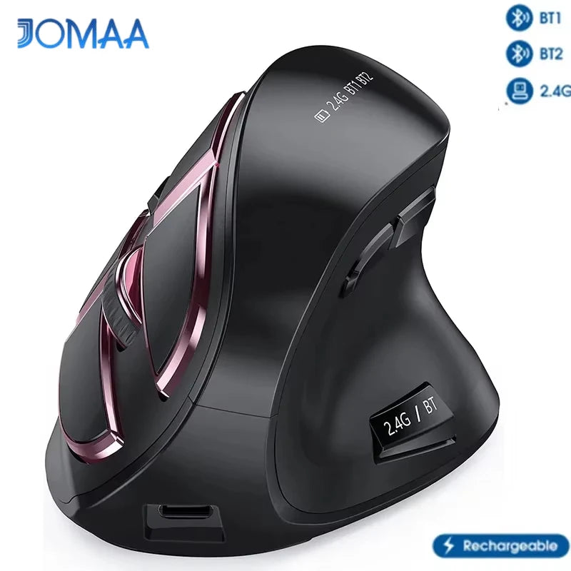 Jomaa 2.4G+Bluetooth Vertical Mouse Wireless for Apple Mac Laptop Notebook 9 Buttons Rechargeable Gaming Mouse for PC iPad