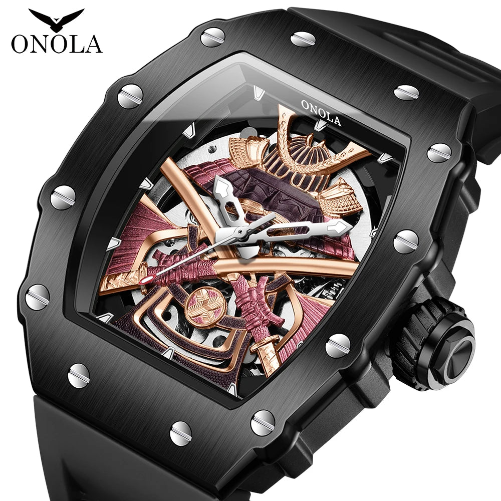 ONOLA Luxury Men's Automatic Mechanical Watch Waterproof Watch Luminous Barrel Shape Military Sports Wristwatch Men's Watch