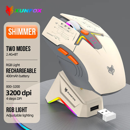 Mouse wireless Bluetooth dual-mode XUNSVFOX H2 con effetti di illuminazione RGB, per laptop, gaming e ufficio, ricarica magnetica