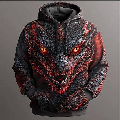 Hanorace cu glugă 3D Dragon pentru bărbați, hanorace la modă, cool, pentru uz zilnic, cu mâneci lungi, guler rotund, pentru petreceri, sărbători, ținute de stradă, toamnă-iarnă, trening, palton