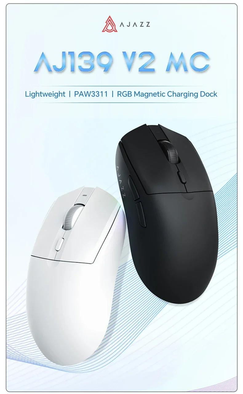 AJAZZ AJ139 V2 MC/AJ139 PRO Wireless Gaming Mouse PAW3311/PAW3395 Sensor 12000DPI/26000DPI 500mAh Bluetooth Mouse Gamer For PC