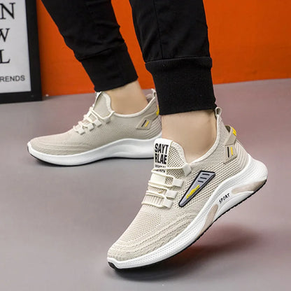 Hot Sale of the Season New Men's Running Shoes Breathable Lightweight Knitted Lace-Up Sports Sneakers Fashionable Korean Style