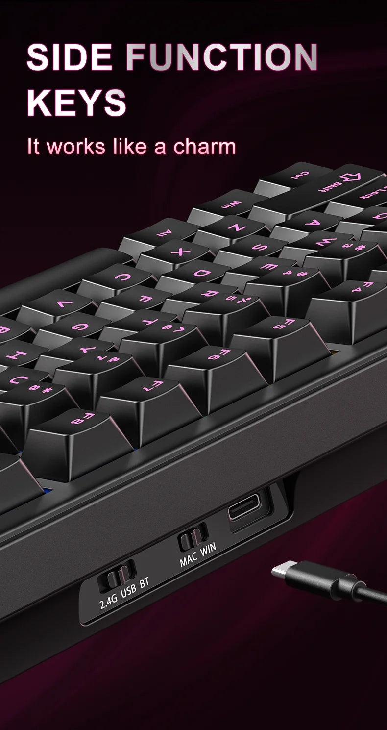 Onikuma 2025 New Mt706 Rgb Gaming Mechanical Keyboard 2.4g/ Wired/Bt, 81-Key Pbt Rgb Gaming Keyboard