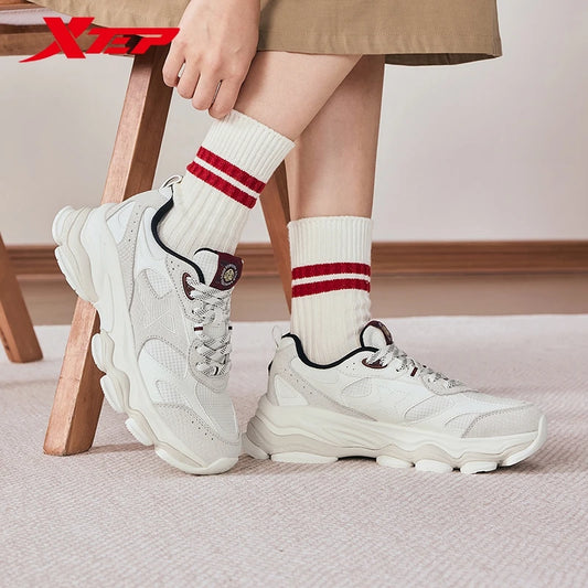 Xtep Chinoiserie Casual Shoes Female 2025 Spring Increase Thick Sole Sports Shoes Outdoor Vintage Fashion Sneakers 875118320006