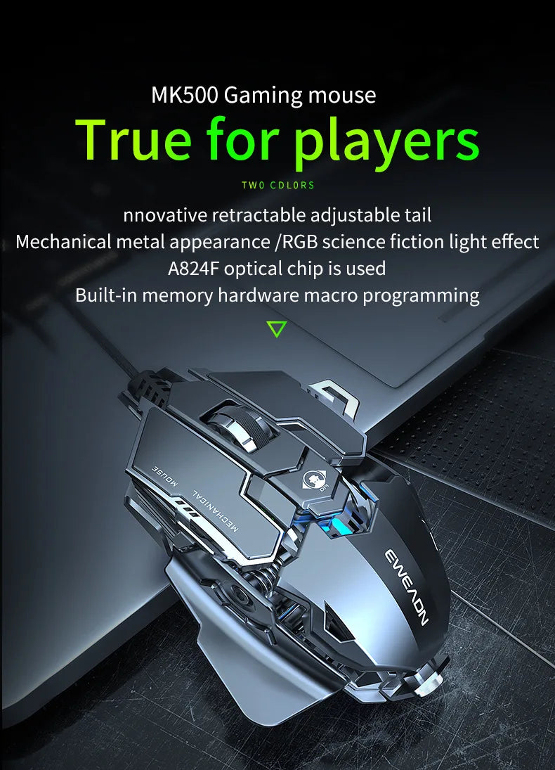 Mechanical Metal Gaming Mouse Wired Ergonomic RGB Backlit Game Mouse 12800 DPI Optical USB Mouse Computer Mouse For Desktop PC