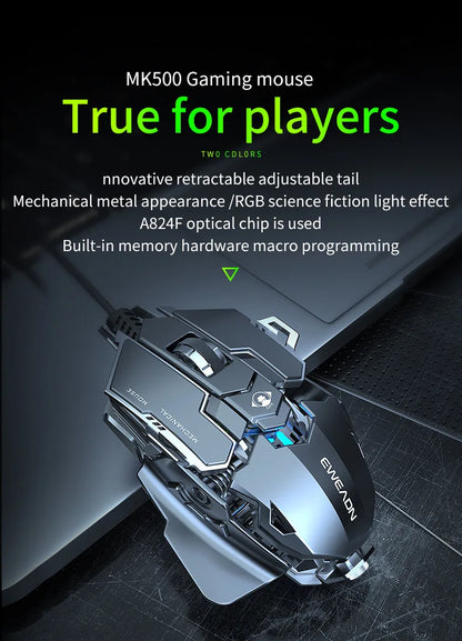 Mechanical Metal Gaming Mouse Wired Ergonomic RGB Backlit Game Mouse 12800 DPI Optical USB Mouse Computer Mouse For Desktop PC