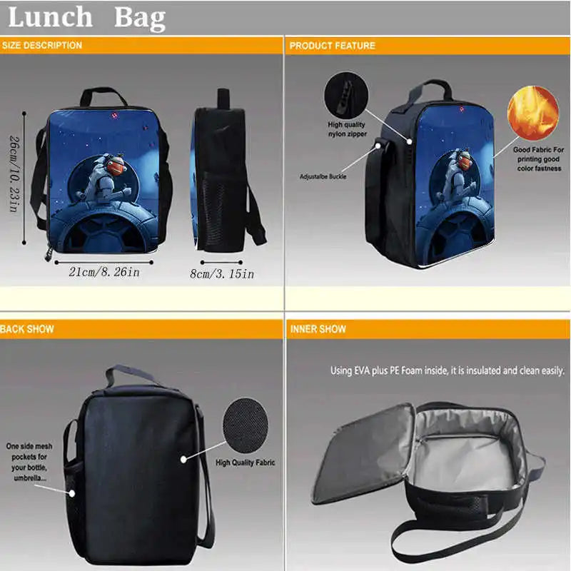Lunch Bags for Children, Cartoon Fortnite School Picnic Bags for Girls and Boys, Kids Insulated Cooler Lunch Bags Portable Lightweight