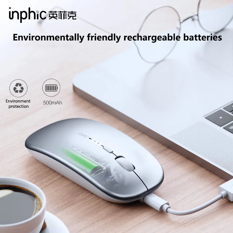 Mouse Wireless Silenzioso da Ufficio Inphic M1P Ultra-Sottile Portatile con Interfaccia USB, Indicatore Batteria e Ricarica TYPE-C