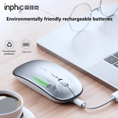 Mouse Wireless Silenzioso da Ufficio Inphic M1P Ultra-Sottile Portatile con Interfaccia USB, Indicatore Batteria e Ricarica TYPE-C