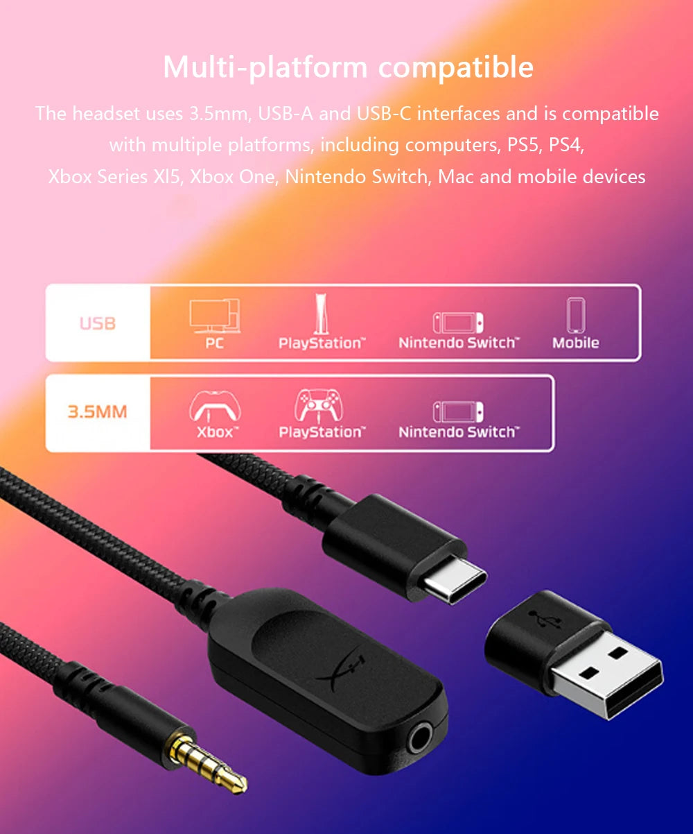 Cuffie da gaming cablate HyperX Cloud III con audio spaziale DTS X, driver da 53mm, microfono con cancellazione del rumore – Cuffie da gaming USB e 3.5mm per PC, PS5, Xbox, Switch