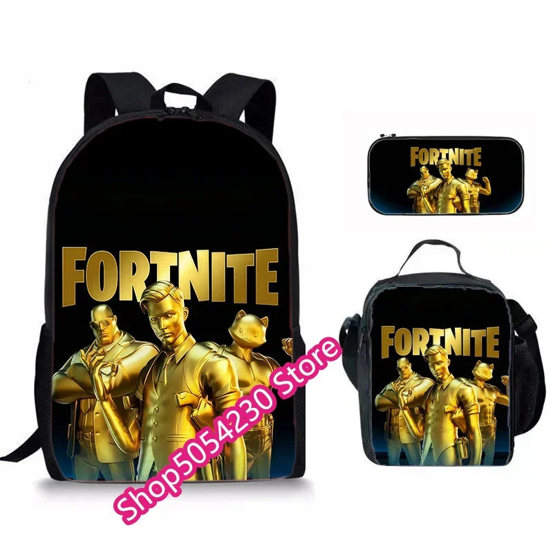 Fortnited 3PCS Backpack for Boys Victory Game 16 Inch Water Resistant Preschool Knapsack Cool Elementary School Backpacks