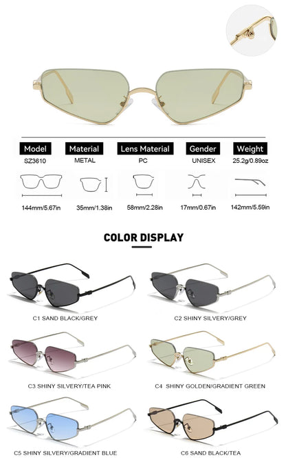 Vintage Semi-Rimless Polygon Punk Sunglasses Women 2026 Luxury Brand Cat Eye Metal Small Frame Sun Glasses Ladies Classic Shades