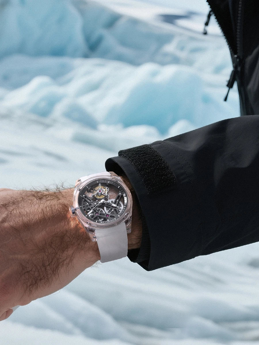 AGELOCER Limited Edition "Ice Never Melts" Free-sprung Crystal Tourbillon Watch Luxury Manual Mechanical Watches