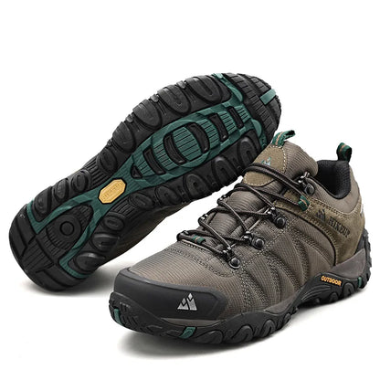 HIKEUP fire-sæsons vandresko til mænd, udendørssport, ægte læder, slidstærke klatresko, gummisål, trekking-sneaker