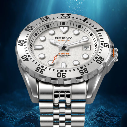 BERNY Men's Automatic Diver Watch Supper Luminous Sapphire AR Coated MIYOTA 8215 316LStainless Steel Single Crown Diving Watches