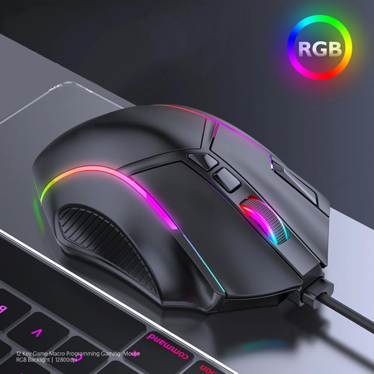 Gaming Mouse RGB Wired Mouse 12800 DPI 12 Keys Macro Definition Computer Replacement Accessories Photoelectric Working