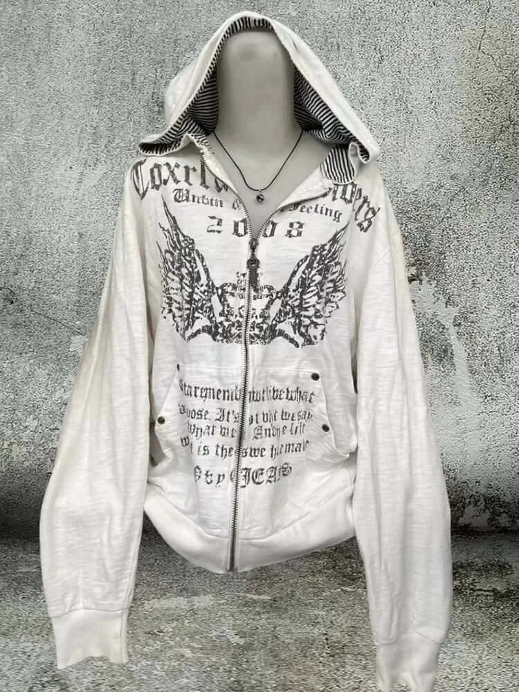 2026 New American Fashion Trend Goth Printed Zipper Hoodie Women Street Hip Hop Punk Rock Sweatshirt Unisex Casual Loose Hoodie, Produit gaming premium Fraquane, produits de luxe