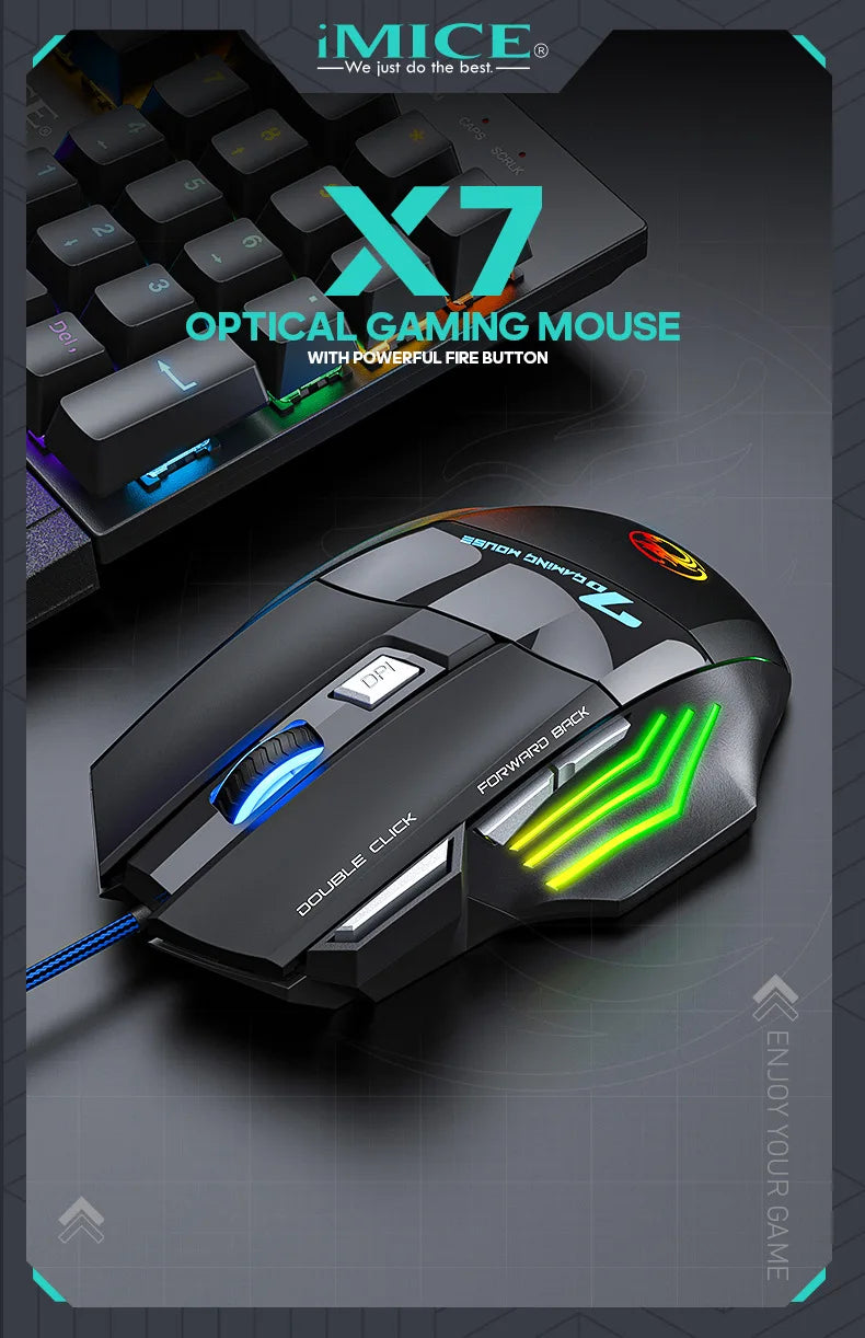 IMICE X7 Optical Gaming Mouse  Adjustable DPI Ergonomic Anti Slip Design Colorful Luminuse Suitable for DesktopComputers  Laptop