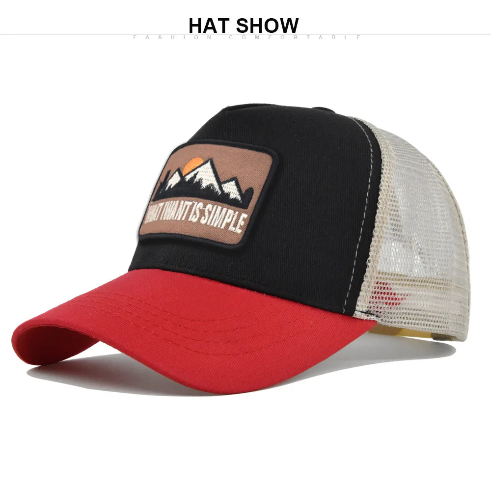 Letter Mesh Breathable Hat Women Men Embroidery Blocking Baseball Cap Sunshade Outdoor Sports Cycling Travel Sun Hat Dad Hat