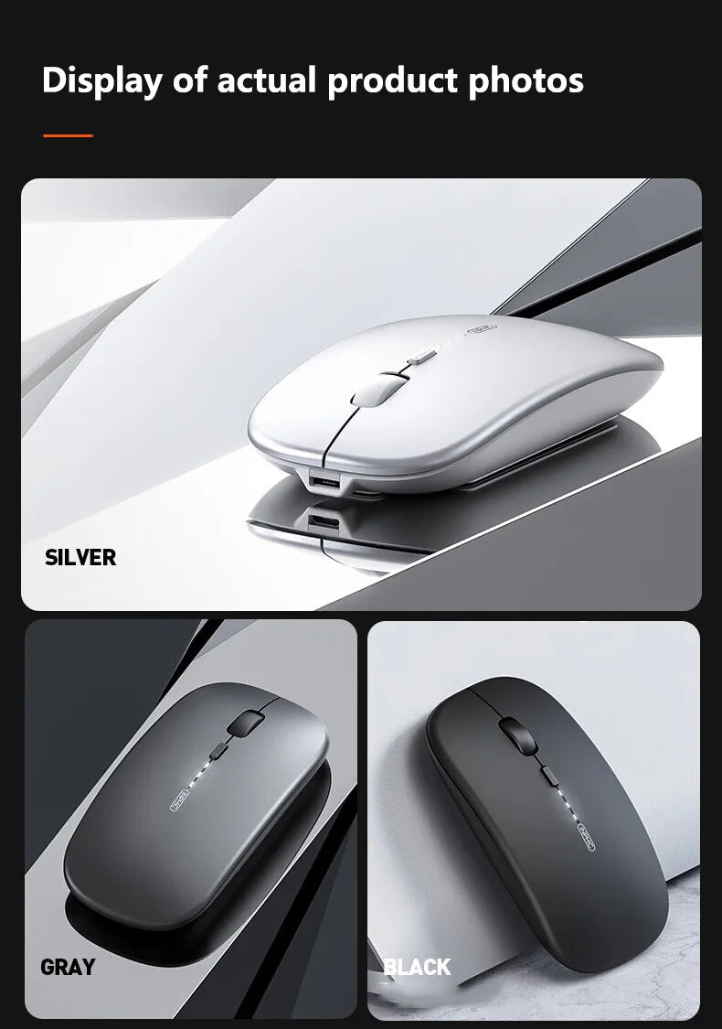 Mouse Wireless Silenzioso da Ufficio Inphic M1P Ultra-Sottile Portatile con Interfaccia USB, Indicatore Batteria e Ricarica TYPE-C