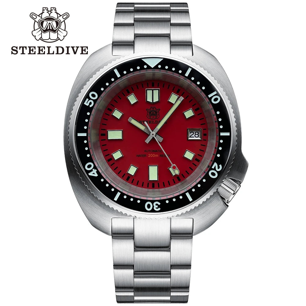 STEELDIVE New Arrival 44mm SD1974 Orange Dial Ceramic Bezel Super Luminous 200m NH35 Automatic Dive Watch with Milled Clasp