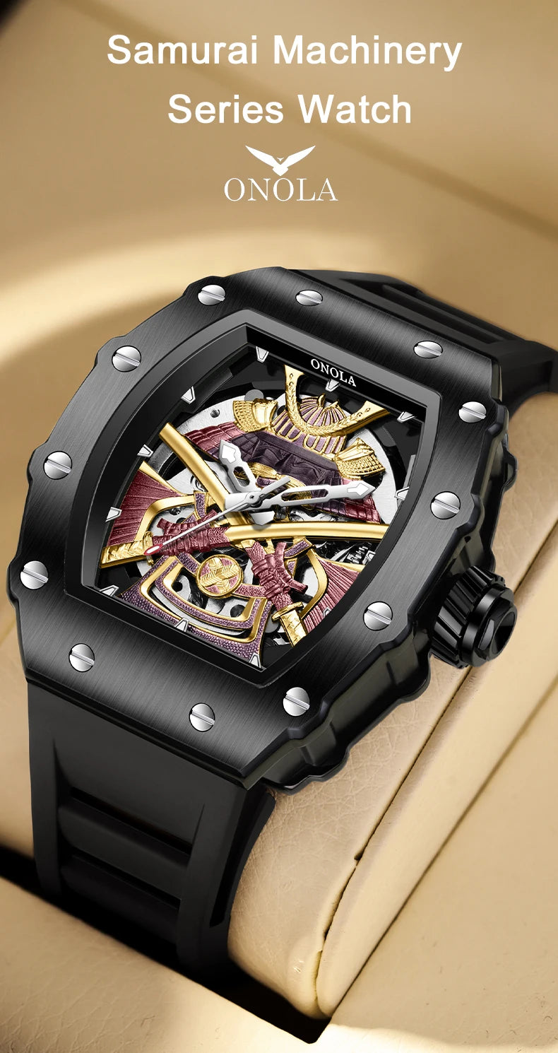 ONOLA Luxury Men's Automatic Mechanical Watch Waterproof Watch Luminous Barrel Shape Military Sports Wristwatch Men's Watch