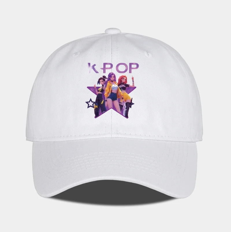 Boné de Baseball K-POP com Aba Curva Suave e Estampa de Grupo Feminino Cartoon - Unissexo, Casual, Retro e Ajustável - Chapéu de Sol Y2K
