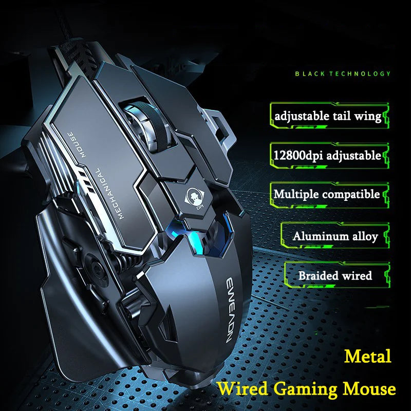 Mechanical Metal Gaming Mouse Wired Ergonomic RGB Backlit Game Mouse 12800 DPI Optical USB Mouse Computer Mouse For Desktop PC