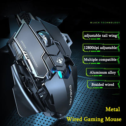 Mechanical Metal Gaming Mouse Wired Ergonomic RGB Backlit Game Mouse 12800 DPI Optical USB Mouse Computer Mouse For Desktop PC