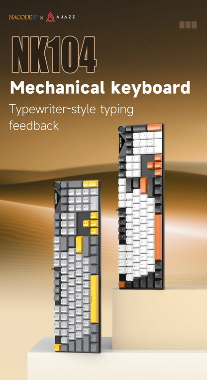 Teclado Mecânico AJAZZ NK104 com Fio, Teclas de Dupla Injeção, 104 Teclas, Hot-Swapping, Retroiluminação LED Híbrida, Teclado Gamer para Portátil e PC
