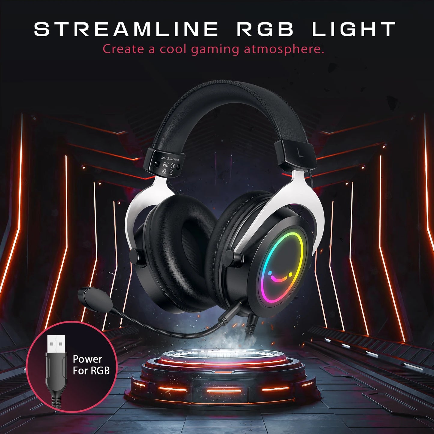 FIFINE Gaming Headset with Stereo Sound/Detachable MIC/RGB/Line Control, Over-Ear Headphone for PC PS4 PS5 Xbox -AMPLIGAME H3