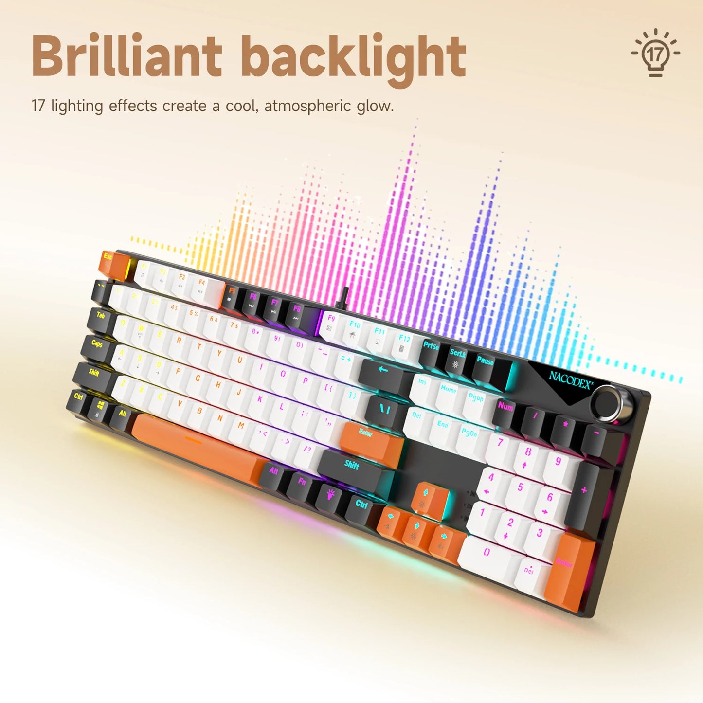 Teclado Mecânico AJAZZ NK104 com Fio, Teclas de Dupla Injeção, 104 Teclas, Hot-Swapping, Retroiluminação LED Híbrida, Teclado Gamer para Portátil e PC