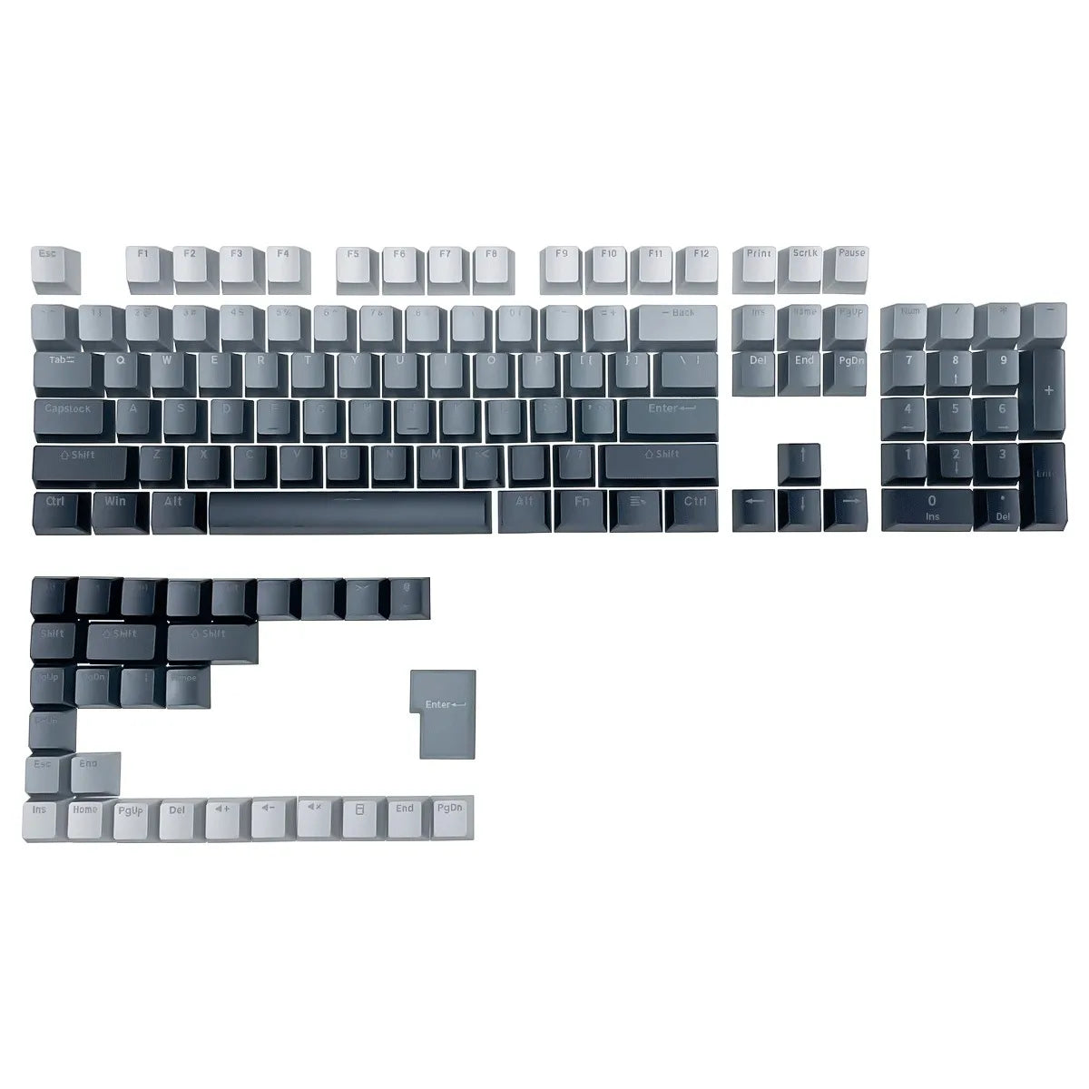 Teclas gamer RGB con retroiluminación degradada para teclado mecánico con interruptores MX, perfil OEM, PBT, blanco y azul, distribución ISO, teclas DIY