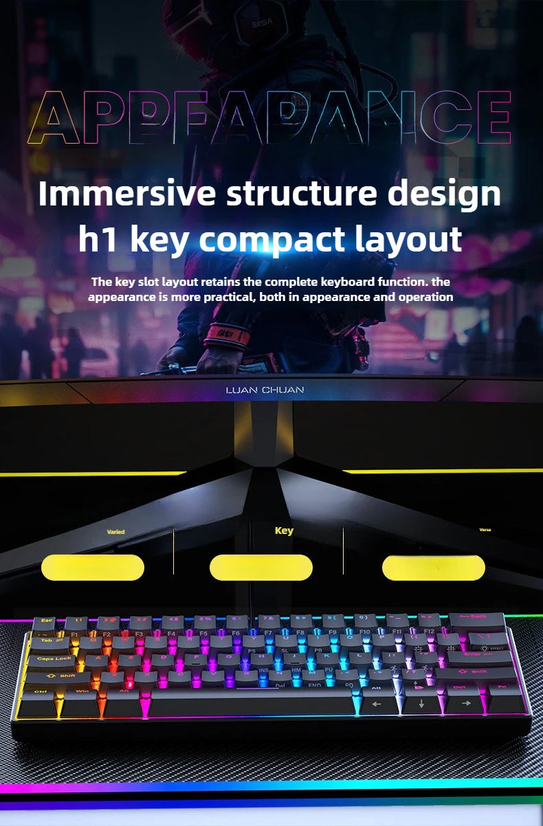 Wired Mechanical keyboard gaming 60 clavier blanc key board office all white tastiera meccanica teclado blanco gamer teclados