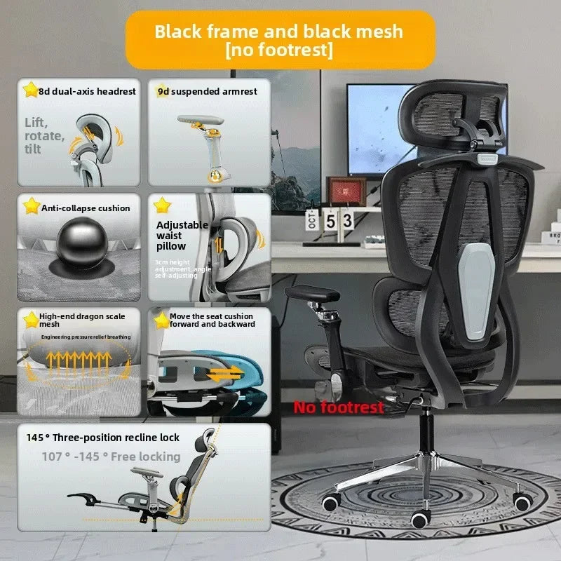 Chaise ergonomique multifonctionnelle, avec accoudoirs 10D, chaise de bureau, chaise de travail, chaise de jeu, robuste et durable.