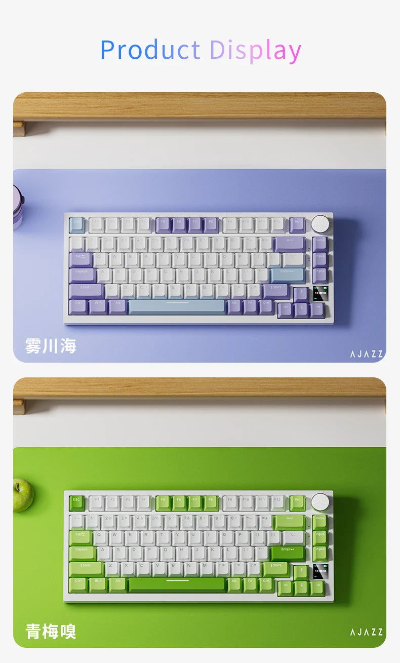 Ajazz AK820 Pro Gaming Mechanical Keyboard 75% Bluetooth/ Wireless Customized Gamer Keyboard with TFT Color Screen Knob for PC