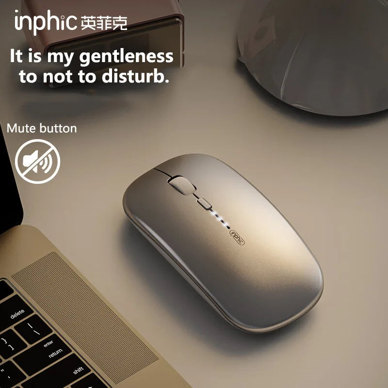 Mouse Wireless Silenzioso da Ufficio Inphic M1P Ultra-Sottile Portatile con Interfaccia USB, Indicatore Batteria e Ricarica TYPE-C