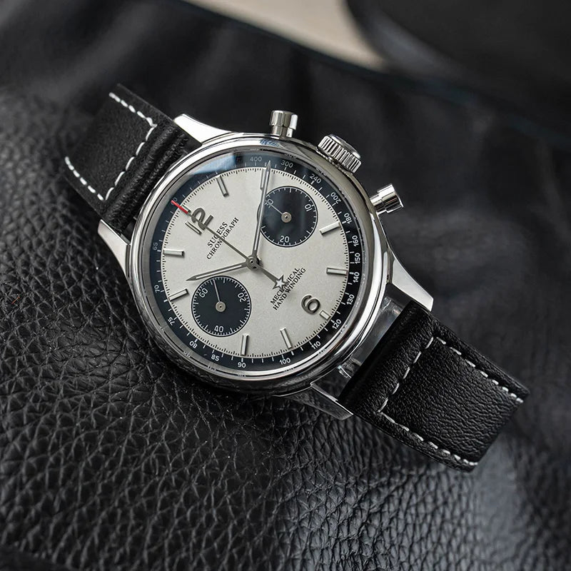 40mm Men's Army Watch 1963 Pilot Mechanical Sugess Panda Wristwatch Sapphire Air Force Watch Chronograph Official ST1901 Movement