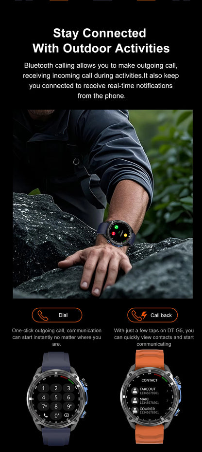 2026 New Military Smart Watch GPS Track Compass Altimeter Bluetooth Calling 860mAh Battery DTG1 Men Outdoor Sports Smartwatch