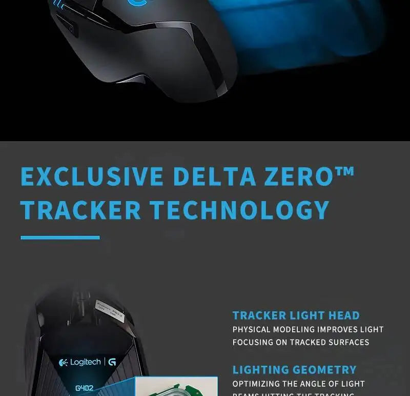 Mouse gaming Logitech G402 Fusion Engine Tech, 4 impostazioni DPI, processore 32-bit, antiscivolo, per gaming competitivo professionale