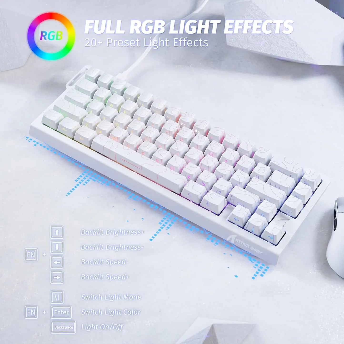 ATTACK SHARK X68 HE Teclado gaming mecânico Rapid Trigger 60% com fios, atuação ajustável, interruptores magnéticos Hall Effect, 8KH