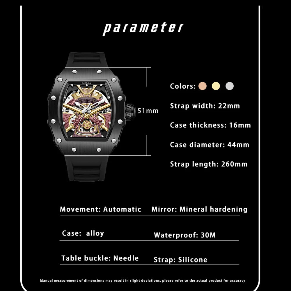 ONOLA Luxury Men's Automatic Mechanical Watch Waterproof Watch Luminous Barrel Shape Military Sports Wristwatch Men's Watch
