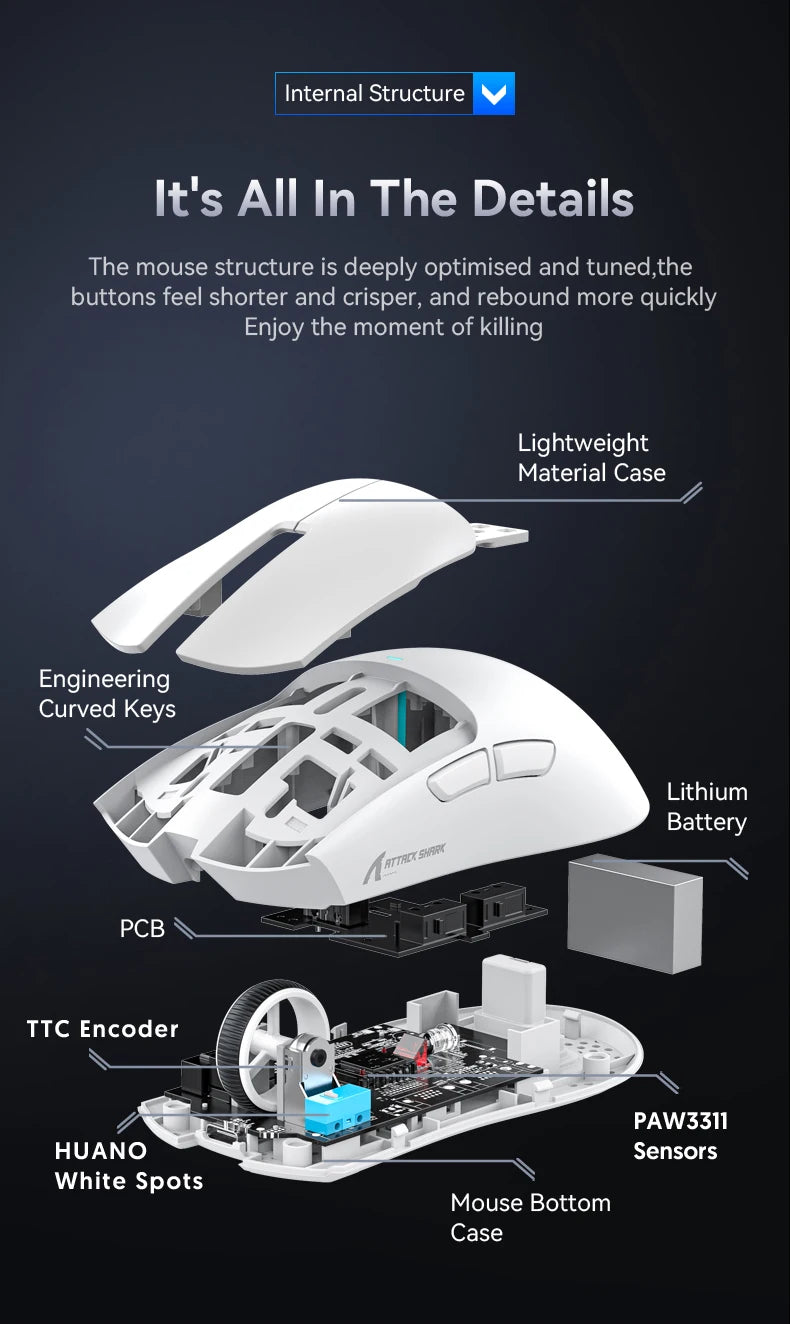 Attack Shark X11 Wireless Gaming Mouse with RGB Charging Dock, PAW3311 Sensor, 22000 DPI, Tri-Mode Bluetooth, 1000Hz Polling Rate Gaming Mouse