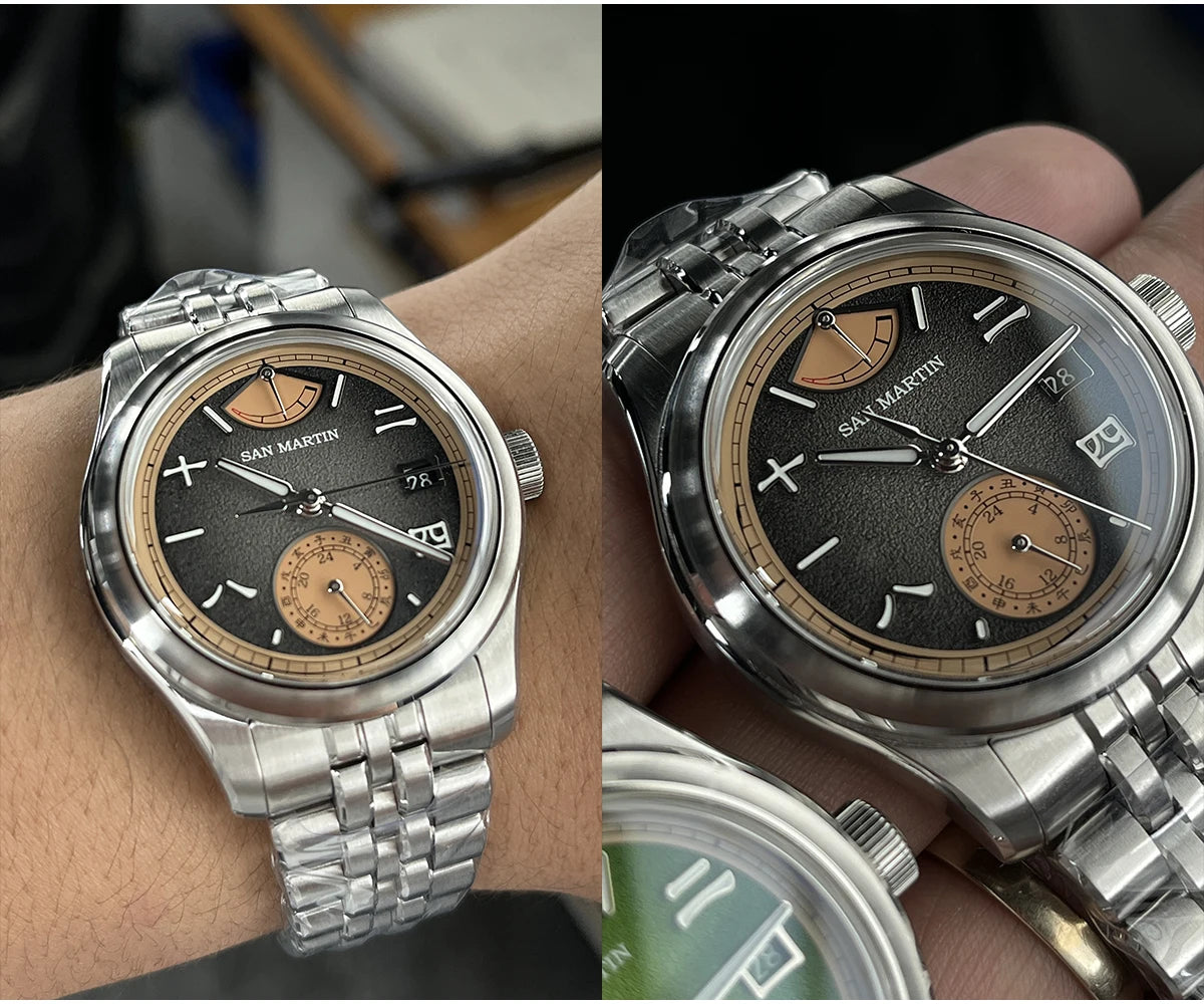 San Martin 39mm Miyota 9132 Power Reserve Display Men Luxury Sport Watch Automatic Mechanical Waterproof Original Design SN0144