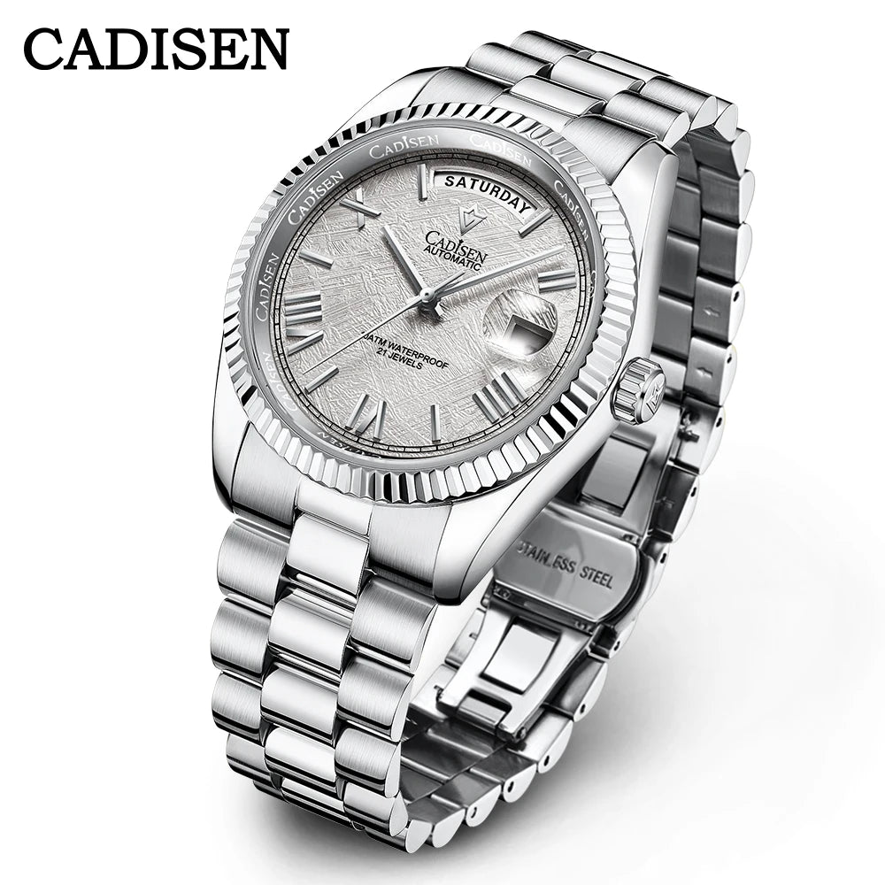 CADISEN Men's Mechanical Watches Luxury Meteorite Dial Automatic Watch For Men Week 100M Japan MIYOTA 8285 Movement Clock Man