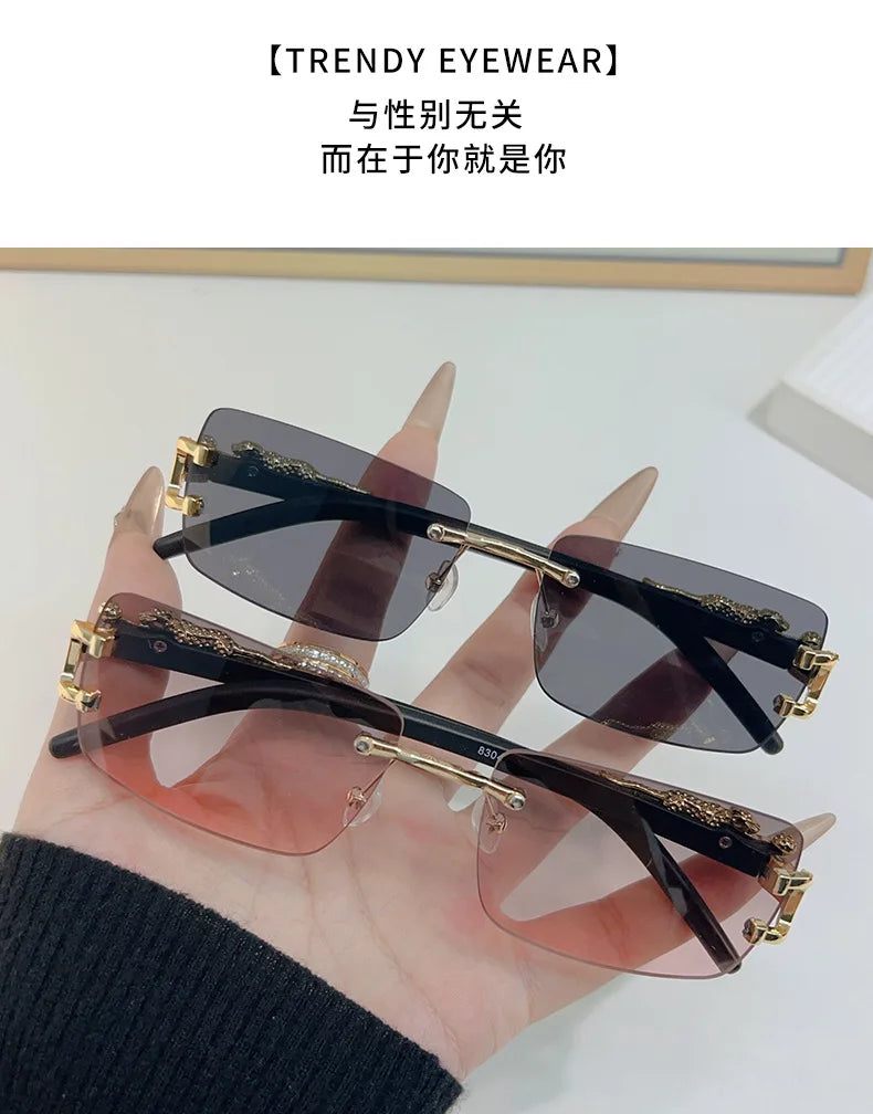 1 Pc Fashionable Women Men Sunglasses Frameless Rectangular Personalized Sunglasses for Daily Life Vintage Sun Glasses