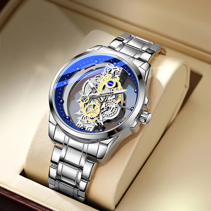 TPW men’s wristwatch – Trendy style, ‘skeleton’ model (black, gold or blue), quartz movement (non-automatic), luxury accessory, collection – Wholesale