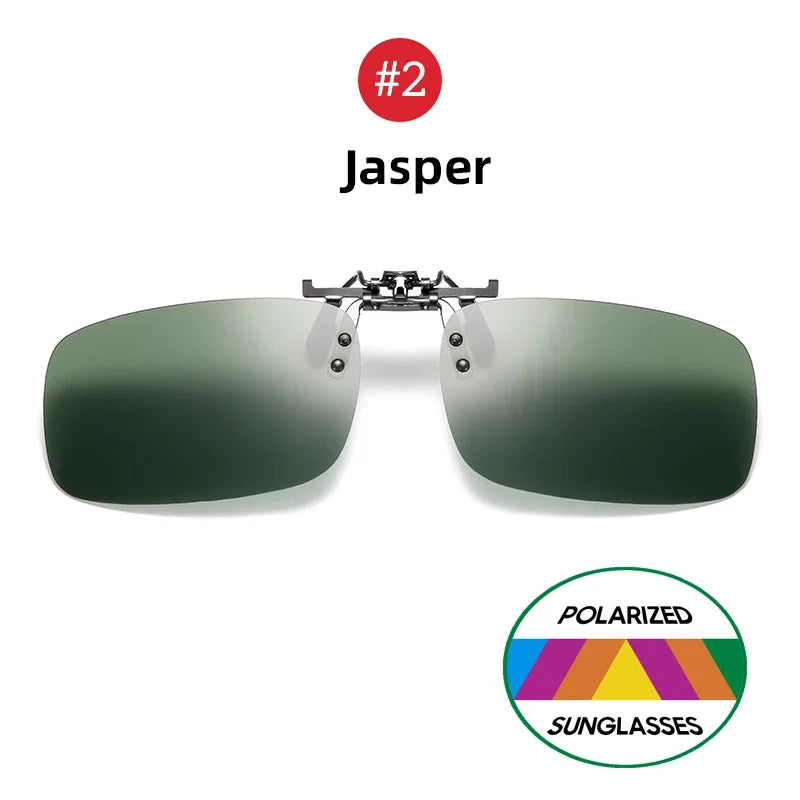Classic Mirror Blue Flip Up Clip on Sunglasses Fishing Men Square Polarized Lens Metal Night Vision Driving UV400 Women Glasses