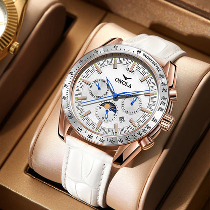 ONOLA mechanikus férfi karóra – Laza stílusú, luxus automata karóra, bőr karkötővel és áttört számlappal