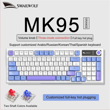 SMAILWOLF MK95 Bluetooth Wireless Korean Customized Mechanical Keyboard e-Sports 3 Modes Laptop Office Game Full Key Hot Swappable RGB Lighting Effects